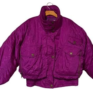 Fall Line Retro 80s Cropped Down Puffer‎ Jacket Purple Full Zip, High Neck SZ L